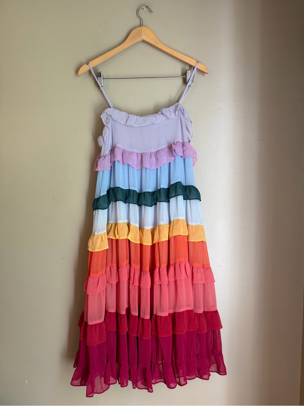 STORIA Rainbow Ruffled Tiered Dress Fairy Fantasy Colorful Festival Wedding Fun